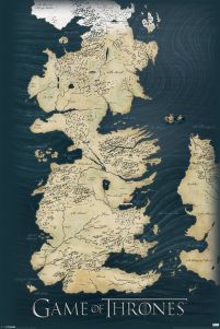 Duża mapa na ścianę przedstawiająca pięć królestw z serialu Game Of Thrones, Gra o Tron