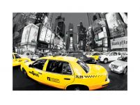 Żółta Nowojorska taksówka na reprodukcji ściennej