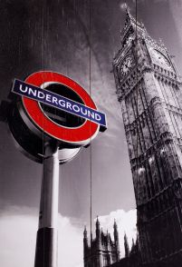 London Underground Sign & Big Ben - obraz na drewnie