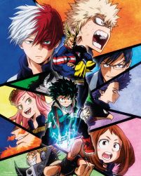 My Hero Academia Bohaterowie - plakat z bohaterami anime