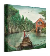 Domek nad jeziorem - obraz na płótnie