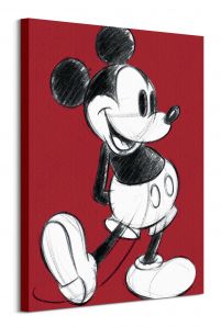Obraz na płótnie w stylu retro z Mickey Mouse na czerwonym tle