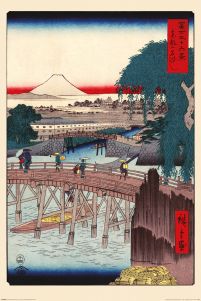 Most Ichikoku nad rzeką na tle góry Fuji plakat autorstwa Hiroshige Ando