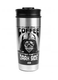 Metalowy czarny kubek podróżny Darth Vadder Coffe i like on the dark side