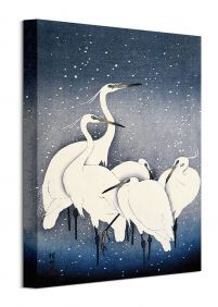 Egrets on a Snowy Night - obraz na płótnie