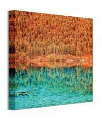 Jesienne drzewa nad jeziorem - obraz na płótnie