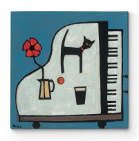 Cat On Piano - obraz na płótnie