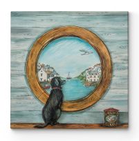 Piesek w oknie - obraz na płótnie