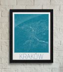 Mapa Krakowa w kolorze niebieskim
