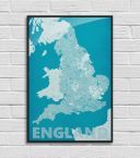 mapa anglii w nowoczesnym stylu oprawiona w czarną ramę 61x91,5 cm