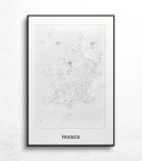czarno-biała mapa francji na ścianę oprawiona w czarną ramę 61x91,5 cm