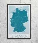 niebieska mapa niemiec na ścianę oprawiona w czarną ramę 61x91,5 cm