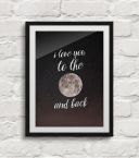 I love you to the moon and back - plakat 50x70 cm w czarnej ramce