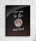 I love you to the moon and back - plakat 40x50 cm w czarnej ramie aluminiowej