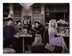 Obraz na płótnie przedstawia Marilyn Monroe Elvisa Presleya Humphrey Bogarta i Jamesa Dean w restauracji