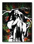 Obraz na płótnie przedstawia kolorową grafikę śpiewającego Boba Marleya