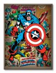 Duży obraz przedstawia Kapitana Amerykę na komiksowym tle