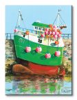 Obraz na płótnie przedstawia namalowaną kolorową łódkę