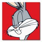 Obrazek na płótnie 40x40 przedstawia króliczka Bugsa na czerwonym tle