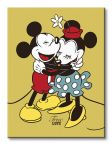 Duży obraz przedstawia Myszkę Miki i Myszkę Minnie na żółtym tle