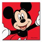 Obraz na płótnie przedstawiający uśmiechniętą Myszkę Miki na czerwonym tle