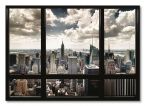 Obraz 120x85 przedstawia ramkę okna i panoramę Nowego Yorku