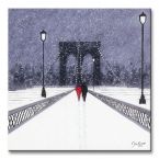 Obraz na płótnie przedstawiający spacerującą parę zimą po Brooklyn Bridge
