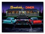 Obraz 80x60 przedstawia trzy stare auta przy Roadside Diner