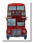 Obrazek 30x40 przedstawia czerwony autobus na białym tle
