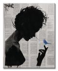 Obraz na płótnie z kobietą i niebieskim ptakiem na palcu by Loui Jover