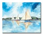 trzy łodzie, morze, jezioro - obraz na płótnie