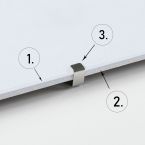 Zbliżenie na poszczególne detale antyramy: plexi, płyta HDF i klips
