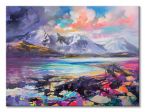Canvas przedstawiający górskie jezioro w kolorowych barwach