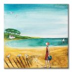 Canvas przedstawiający kobietę spacerującą nad brzegiem morza