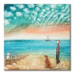 Canvas Przedstawiający kobietę spacerującą z psami na brzegu morza