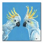 Canvas z dwiema papugami na niebieskim tle