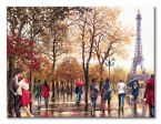 Obraz przedstawiający ludzi spacerujących po Paryżu