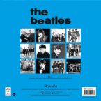 Tył kalendarza z Beatlesami przedstawiający 12 czarno-białych zdjęć