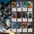 Tył kalendarza z Batmanem na 2019 rok przedstawiający 12 grafik z superbohaterem