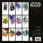 Kalendarz Star Wars pokazany od tyłu, gdzie mieści się 12 zdjęć z filmów Gwiezdne Wojny