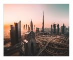 Plakat z panoramą na poranny Dubaj w białej ramce