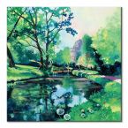 Canvas Riverbank Reflections z rzeką i zielonym parkiem