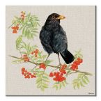 Canvas Boris's Berries z czarnym ptakiem na gałęzi jarzębiny
