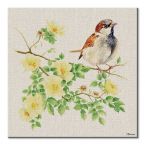 Canvas Sparky the Sparrow z wróblem na gałęzi z kwiatami