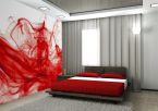 aranżacja fototapety z czerwonym dymem w nowoczesnej sypialni