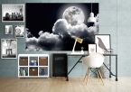 Fototapeta z księżycem w chmurach nad biurkiem w pokoju