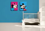 Aranżacja dziecięcych obrazów na płótnie przedstawiających zaszokowaną Myszkę Minnie i Miki