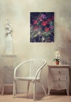 Obraz wiszący na ścianie z namalowanymi kwiatami