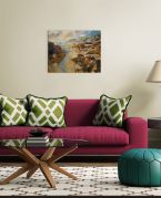 Obraz na płótnie wiszący w salonie nad różową kanapą przedstawiający krajobraz North Cornwall