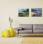 Obrazy na płótnie wiszące w salonie nad kanapą przedstawiające krajobrazy Prawle Point